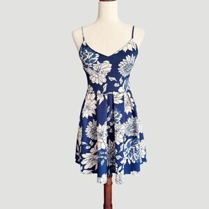 Coquette Soprano‎ Blue White Floral Fit Flare Mini Dress XS Vintage Romantic